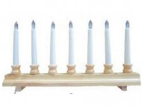 svícen vánoční 7 svíček LED, teplá BÍ, dřev. přír.42,5x21,5x5cm,2xtuž. AA baterie - VÝPRODEJ